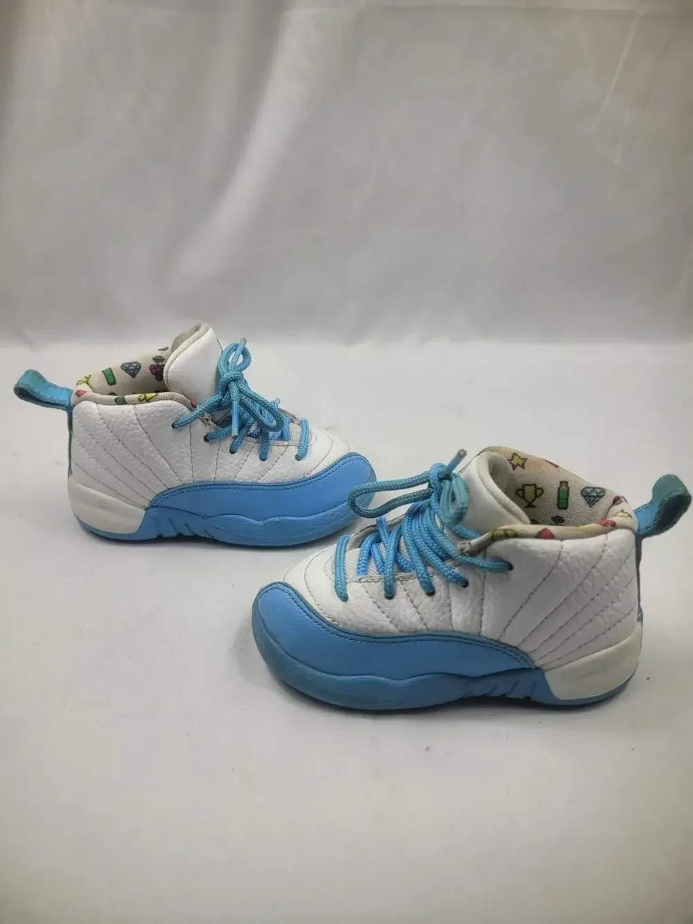 Jordan Retro 12 White/University Blue Emoji Toddler Size 7C Shoes DQ4367-114